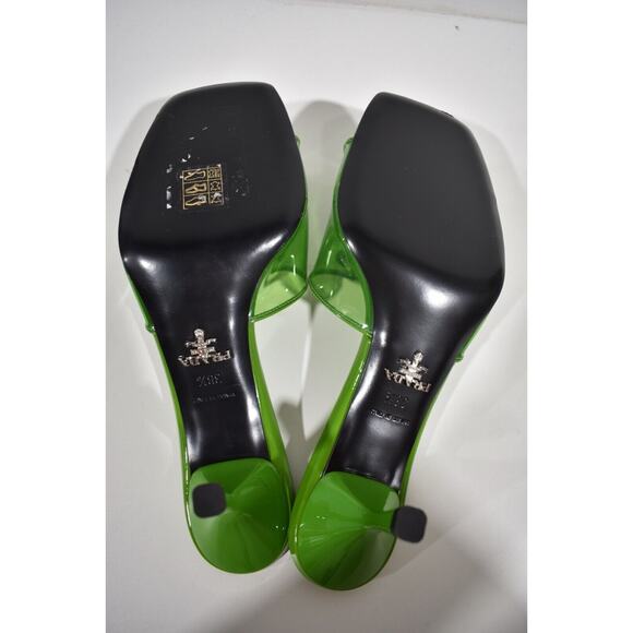 Prada Plexiglas Green PVC Patent Leather Backless Sandal Mule Heel Pump 38.5 - Picture 12 of 12